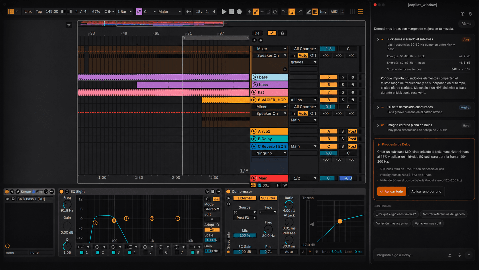 Eine abstrakte Musikproduktions-Oberfläche mit orangefarbenen Lichtlinien auf dunklem Hintergrund, die KI darstellt, die in Ableton Live assistiert